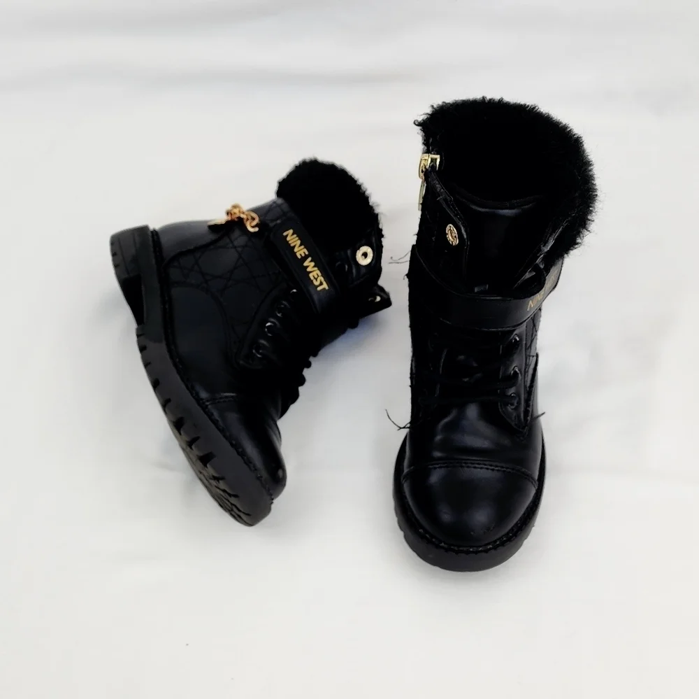 Nine West  Black Faux Fur Upper Chain Detail Boots